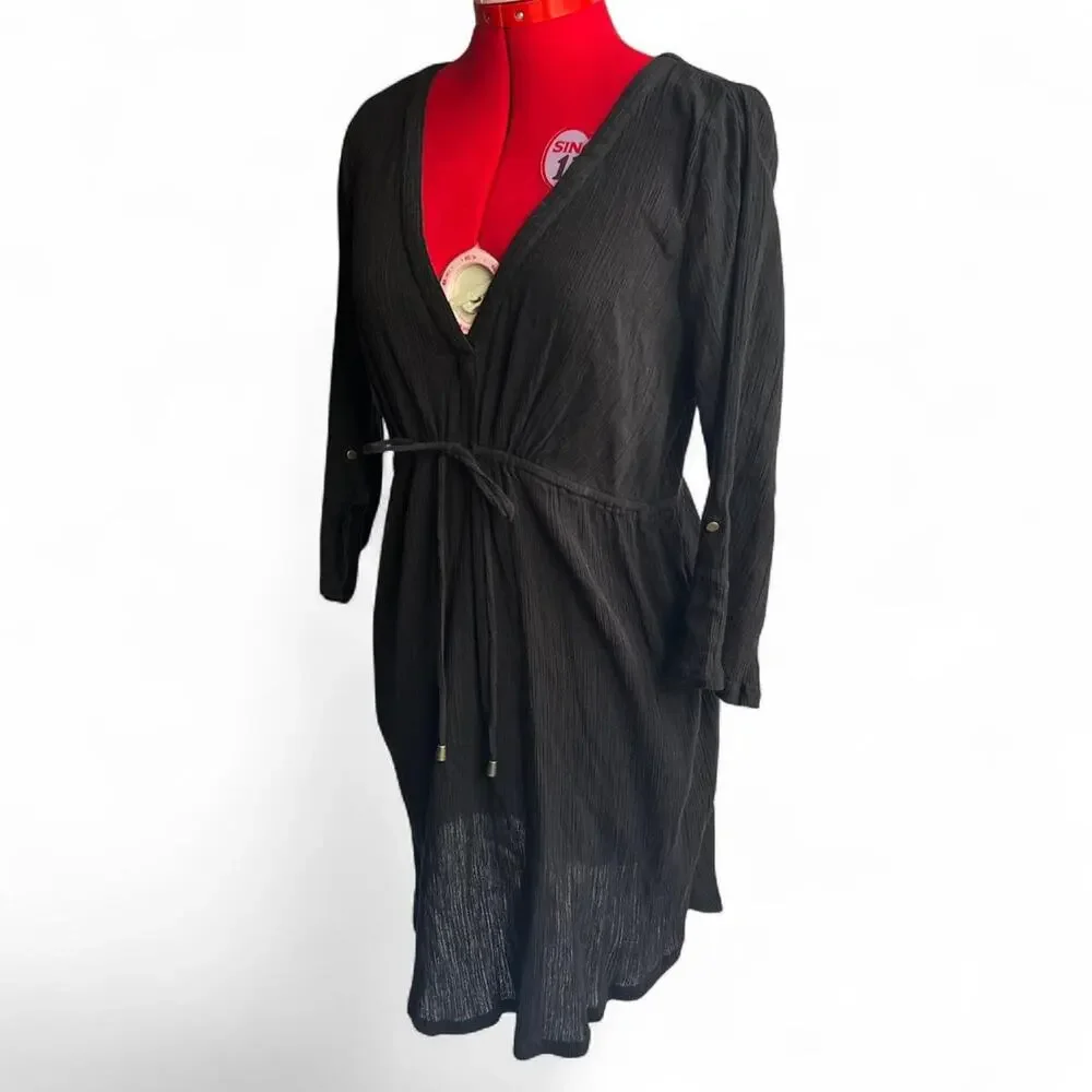 Beach Bump Black Maternity V Neck Beach Coverup‎